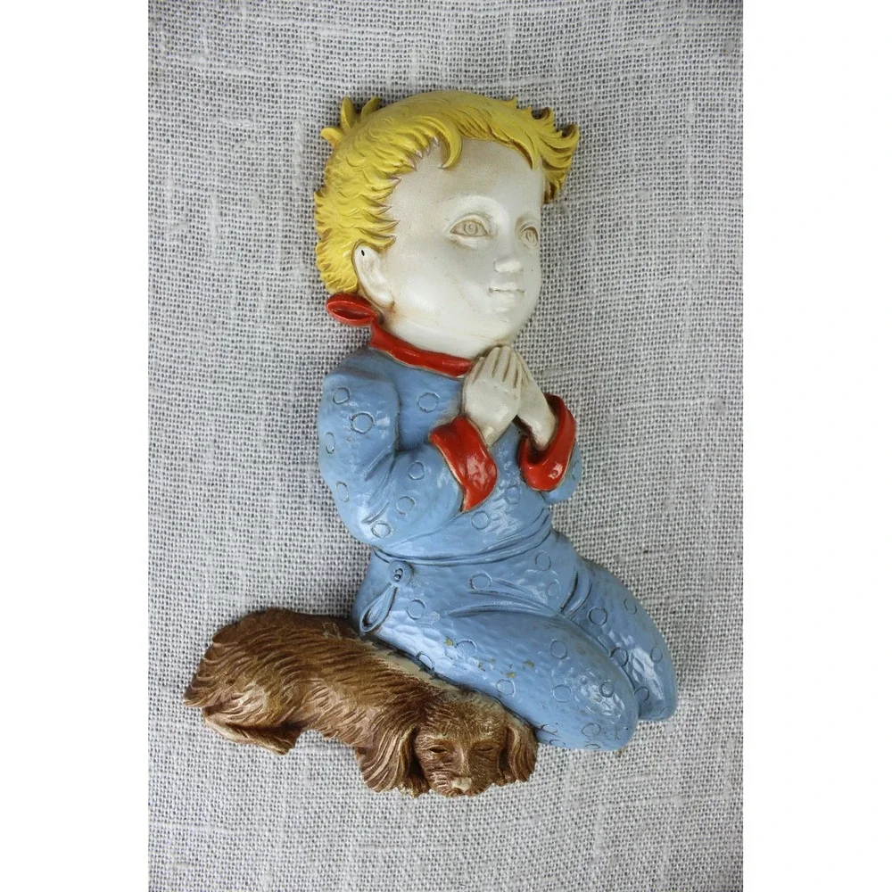 Vintage 1977 Homco Praying Boy and Girl Wall Plaques Set 7496 Made in USA